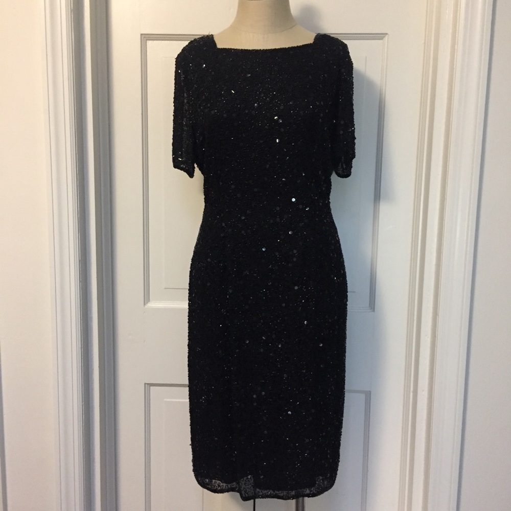 Vintage A.J. Bari Silk Beaded Black Dress 12